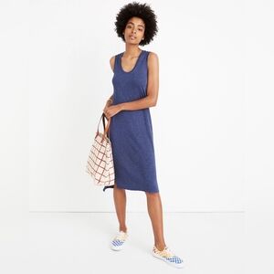 Madewell Jersey Tank Dress Womens Small Dark Blue‎ Midi Side Slits Sleeveless